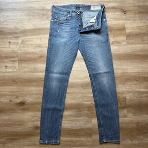 Diesel Sleenker-X Jeans Men 30x30 Blue Slim Skinny Stretch Distress Denim 069GC